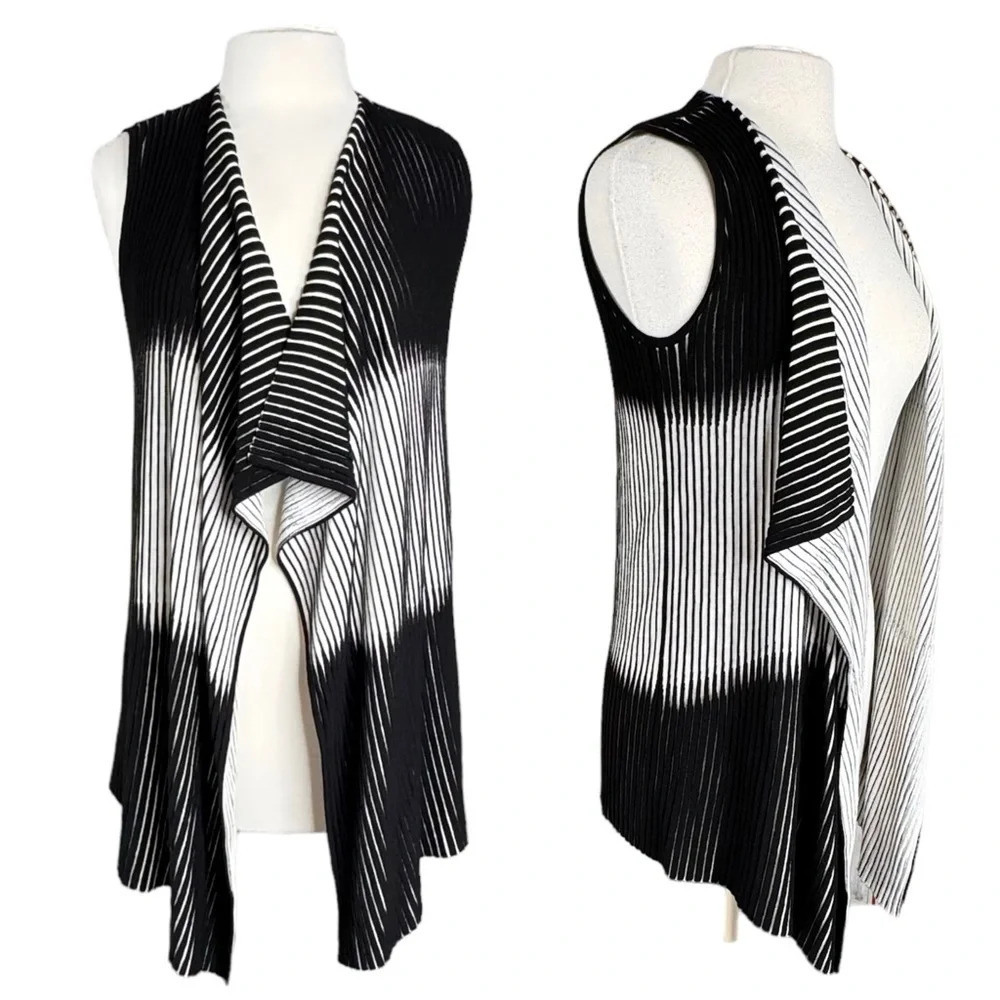 Lafayette 148 Ribbed waterfall Cardigan Sweater Striped Neutral Layer Small